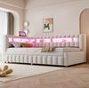 Schlafsofa, Samt mit Ausziehbett, LED & USB-Anschluss, 90x200 cm, Beige, ohne Matratze Bild 5