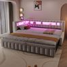 Schlafsofa, Samt mit Ausziehbett, LED & USB-Anschluss, 90x200 cm, Beige, ohne Matratze Bild 3