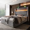 Einzelbett 90x200 mit hohem Kopfteil, LED-Beleuchtung, Stauraum, Hydraulik, Leinenpolsterung & Ladeanschlüssen Bild 4