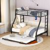 Etagenbett 90/140×200 cm mit Ausziehbett 90×190 cm, Rausfallschutz und Leitern beidseitig, Schwarz, ohne Matratze Bild 2