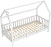 Bett Kinderhausbett 90x200 cm aus Kiefernholz mit Dach und Zaun, weiß, ohne Matratze Bild 4
