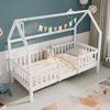 Bett Kinderhausbett 90x200 cm aus Kiefernholz mit Dach und Zaun, weiß, ohne Matratze Bild 2