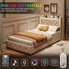 ADWOLT Polsterbett Doppelbett Stauraumbett mit Kopfteil und Lattenrost (1-tlg, Jugendbett), 90x200 cm,Mit LED-Licht und USB+Typ C,2 Schubladen,Samtstoff,Beige Bild 2
