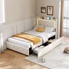 ADWOLT Polsterbett Doppelbett Stauraumbett mit Kopfteil und Lattenrost (1-tlg, Jugendbett), 90x200 cm,Mit LED-Licht und USB+Typ C,2 Schubladen,Samtstoff,Beige Bild 4