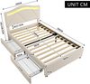 Polsterbett 90×200 cm mit LED, 2 Schubladen und verstellbarem Kopfteil, Beige Bild 5