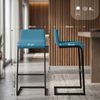 CLP 2er Set Barhocker Newport mit schwarzen Edelstahlgestellen und Fußstützen,blau Stoff Bild 2