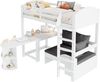 Kindereinzelbett 90×200 cm aus Massivholz mit ausziehbarem Schreibtisch, weiß Bild 4