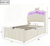 Merax Kinderbett 90 x 200 cm, Polsterbett, mit hydraulischem Stauraum, Samtbezug, LED-Kopfteil mit Farbwechselbeleuchtung, USB- und USB-C-Ladeanschlüssen, aufklappbarem Kopfteil, Beige Bild 4