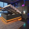 Stauraumbett Grau 160x200 cm mit LED-Beleuchtung, hydraulischem Bettkasten, USB- & Typ-C-Ladefunktion, Bettgestell Bild 4