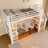 Hochbett mit RGB LED-Streifen und Regal, 90x200cm, Metallbett mit Rausfallschutz, Lattenrost und Treppe, Kinderbett Bild 4
