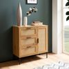 Kommode 80x82x36 cm Flurkommode Eiche-Dekor & Rattan, Sideboard mit drei Schubladen und Tür, Kommodenschrank Modern, Standschrank Anrichte Schubladenkommode Bild 2