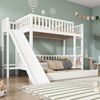 Merax 90x200/190cm Etagenbett mit Rollbett, Kinderbett, mit Fallschutzgitter, mit Rutsche und Regale, mit 4-stufiger gerader Leiter, Kiefer+MDF, Weiß Bild 3