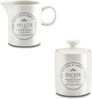 KHG Milchkännchen Zuckerdöschen Set Kapazität je 200 ml, Steingut Keramik Landhaus Vintage Stil Zierschrift, präziser Ausgießer, Henkelgriff, ideal für den Kaffee- und Tee-Service Bild 1