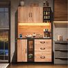 Flieks Küchenbuffet mit Steckdose, LED-Beleuchtung und verstellbaren Einlegeböden (B105/T40/H180 cm, 1-St, Geschirrschrank mit Glas-Einlegeböden und Schubladen) Hochschrank Küchenschrank Holzoptik Geschirrschrank mit Arbeitsplatte Bild 2