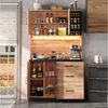 Flieks Küchenbuffet mit Steckdose, LED-Beleuchtung und verstellbaren Einlegeböden (B105/T40/H180 cm, 1-St, Geschirrschrank mit Glas-Einlegeböden und Schubladen) Hochschrank Küchenschrank Holzoptik Geschirrschrank mit Arbeitsplatte Bild 4