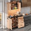 Flieks Küchenbuffet mit Steckdose, LED-Beleuchtung und verstellbaren Einlegeböden (B105/T40/H180 cm, 1-St, Geschirrschrank mit Glas-Einlegeböden und Schubladen) Hochschrank Küchenschrank Holzoptik Geschirrschrank mit Arbeitsplatte Bild 3