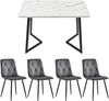 Esszimmerstuhl Set,Esstisch mit 4 Grau Samtstühlen, moderner Küchentisch Set, rechteckiger Tisch mit Marmoroptik Bild 4