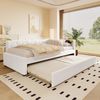 Daybett, 90x200cm Tagesbett, Schlafsofa, Bett mit Lattenrost ohne Matratze, mit Nachttischlampe, mit multifunktionalem Ausziehbett, USB-Anschluss, Typ-C, Komfortmaterial, Boucle, Weiß Bild 1