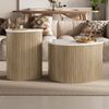 Couchtisch Set 2 teilig geschwungen Natur MDF Marmor und Holzmaserung Beistelltisch Nachttisch 30kg Bild 2