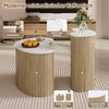 Couchtisch Set 2 teilig geschwungen Natur MDF Marmor und Holzmaserung Beistelltisch Nachttisch 30kg Bild 5