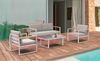 Sanotechnik Gartenlounge Set 'Marbella' 4-teilig, Aluminium lackiert, Glas mit Siebdruckmalerei, Polyester, weiß, teak, 75x75x70 cm, 162x75x70 cm, 100x60x40 cm Bild 2