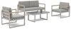 Sanotechnik Gartenlounge Set 'Marbella' 4-teilig, Aluminium lackiert, Glas mit Siebdruckmalerei, Polyester, weiß, teak, 75x75x70 cm, 162x75x70 cm, 100x60x40 cm Bild 3