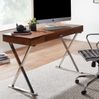 Schreibtisch 120x55x78cm Sheesham Massivholz Metall Chrom mit Schublade HomeOffice Bild 3