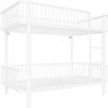 Merax Metall-Etagenbett, Kinderbett 90*200, mit abgerundeten Ecken, erhöhten Beinen, Sicherheitsgeländer, platzsparend, Weiß Bild 5