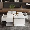 Merax Hochglanz-Couchtisch, Tisch mit 4 Schubladen, einzigartige Farbabstimmung und Liniendesign, Stauraum unten. 78*78*34,8cm, Weiß und Holzfarbe Bild 2