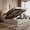 Polsterbett 140x200 cm mit Leselampe & USB Ladefunktion, Stauraum, Hydraulik-Lattenrost,Leinen,Beige Bild 5