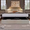 Polsterbett 140x200 cm mit Leselampe & USB Ladefunktion, Stauraum, Hydraulik-Lattenrost,Leinen,Beige Bild 4