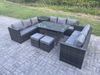 Fimous 11 Sitzer Outdoor Polyrattan Gartenmöbel Sofa Set Terrassen Rechteckiger Esstisch mit 2 Kleiner Hocker Beistelltisch Dunkelgrau gemischt Bild 2