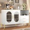 Eleganter Sideboard-Schrank mit 2 Schubladen & 2 Glastüren – Moderne Kommode in Weiß mit Goldakzenten – Viel Stauraum – Für Wohnzimmer, Esszimmer, Flur Bild 4