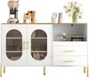 Eleganter Sideboard-Schrank mit 2 Schubladen & 2 Glastüren – Moderne Kommode in Weiß mit Goldakzenten – Viel Stauraum – Für Wohnzimmer, Esszimmer, Flur Bild 2
