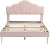 Merax Polsterbett, Samt Doppelbett mit höhenverstellbarem Muschel-Form-Kopfteil 140x190cm, rosa Bild 2