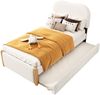 Polsterbett 90x200 cm ohne Matratze, mit ausziehbarem Rollbett, weiß, gepolstert Bild 5