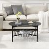 FINEBUY Couchtisch FB111842 Wohnzimmertisch Glas Metall 80 cm Schwarz Rund Sofatisch (Sofatisch Glas Rund 80 cm Schwarz Industrial), Wohnzimmertisch mit Ablage, Metallgestell Modern Bild 4