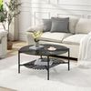 FINEBUY Couchtisch FB111842 Wohnzimmertisch Glas Metall 80 cm Schwarz Rund Sofatisch (Sofatisch Glas Rund 80 cm Schwarz Industrial), Wohnzimmertisch mit Ablage, Metallgestell Modern Bild 2