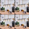 »Bianconese«, Hängelampe aus Metall/Holz/Hanfseil in Schwarz/Natur im Vintage Design, Hängeleuchte im offenen Design mit Holzbalken und Schirm in Gitter-Optik, 4-flammig, 4 x E27 max. 40 Watt Bild 2