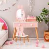 2 in 1 Kinder Schminktisch & Stuhl-Set mit Spiegel & 2 Schubladen & Aufbewahrungsregal Rosa Bild 2