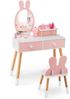 2 in 1 Kinder Schminktisch & Stuhl-Set mit Spiegel & 2 Schubladen & Aufbewahrungsregal Rosa Bild 3
