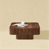 Square Fluted Coffee Table, Modern Ribbed Center Table with Solid Wood Stripe Accent, MDF with Wood Veneer Construction, Contemporary Accent Table for Living Room, Bedroom, and Office (Walnut Color) Bild 4