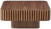 Square Fluted Coffee Table, Modern Ribbed Center Table with Solid Wood Stripe Accent, MDF with Wood Veneer Construction, Contemporary Accent Table for Living Room, Bedroom, and Office (Walnut Color) Bild 3