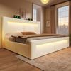 Polsterbett 160×200 cm mit hydraulischem Bettkasten, LED & USB/Type-C, Beige, ohne Matratze Bild 2