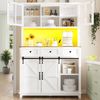 Merax 180cm Küchenschrank, Hochschrank Küchenbuffet, Vitrinenschrank, Buffetschrank mit Verstellbaren Ablagen, Sideboard mit LED-Beleuchtung, Variable Lichtfarben, weiß Bild 2