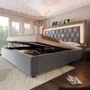 Polsterbett 140×200 cm mit LED, USB-C und hydraulischem Bettkasten, Samt Grau, ohne Matratze Bild 3