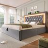 Polsterbett 140×200 cm mit LED, USB-C und hydraulischem Bettkasten, Samt Grau, ohne Matratze Bild 4