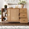 Kommode mit Rattan Schiebetüren und 3 Schubladen mit Regalböden Beistellschrank Anrichte Aufbewahrungsschrank Buffet Highboard Holz Natur Design Bild 3
