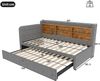 Bett Ausziehbett 90/180x200 cm Polsterbett aus Leinen mit handgenähtem Knopf-Kopfteil, USB & Typ‑C,Grau Bild 4
