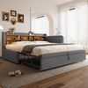 Bett Ausziehbett 90/180x200 cm Polsterbett aus Leinen mit handgenähtem Knopf-Kopfteil, USB & Typ‑C,Grau Bild 2